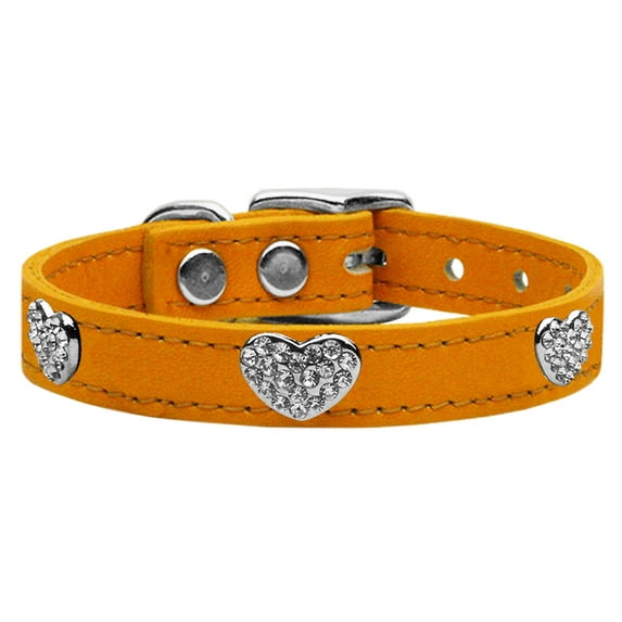 Mirage Pet Products Crystal & Leather Heart Dog Collar, Mandarin, L