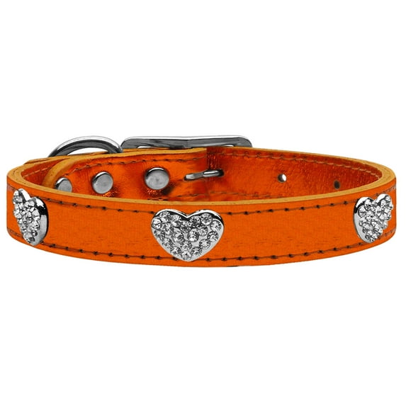 Mirage Pet Products Crystal & Leather Heart Dog Collar, Orange, L