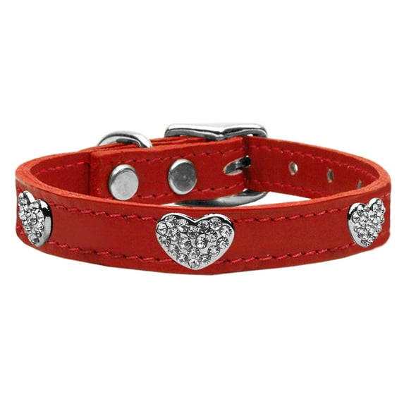Mirage Pet Products Crystal & Leather Heart Dog Collar, Red, L