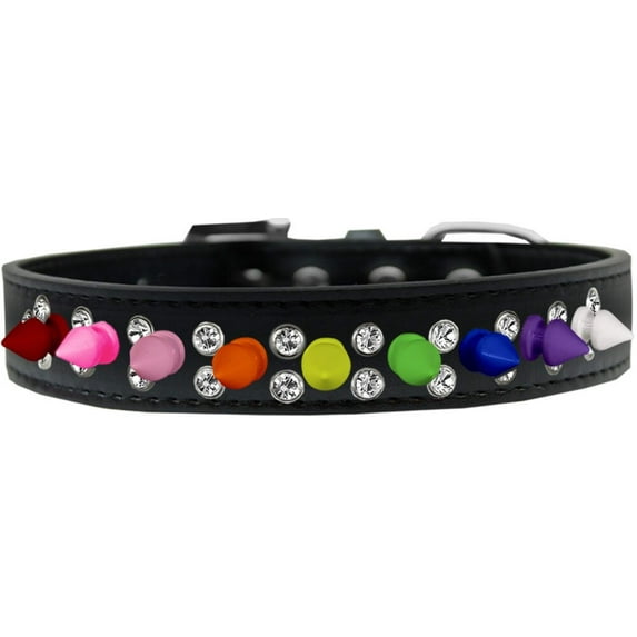 Mirage Pet Products Double Crystal with Rainbow Spikes Dog Collar Black Size 14