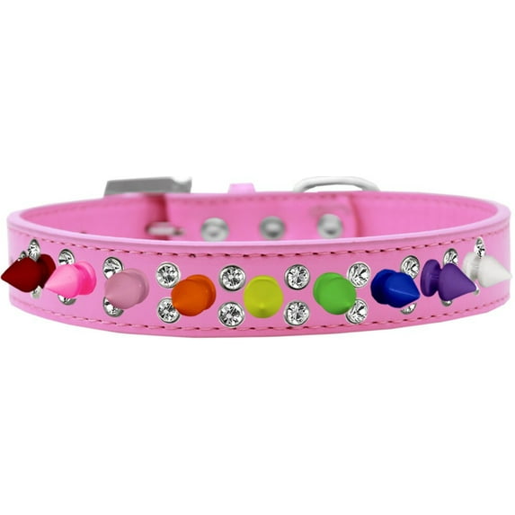 Mirage Pet Products Double Crystal with Rainbow Spikes Dog Collar Bright Pink Size 14