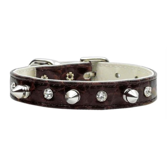 Mirage Pet Products Faux Snake Skin Crystal and Spike Collars - Chocolate - 12
