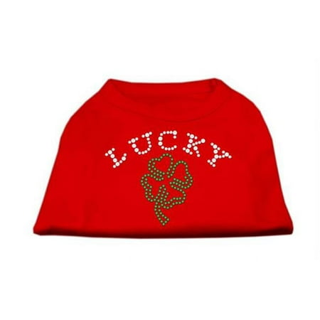 Mirage Pet Products Four Leaf Clover Outline Rhinestone Shirts Red XL - 16