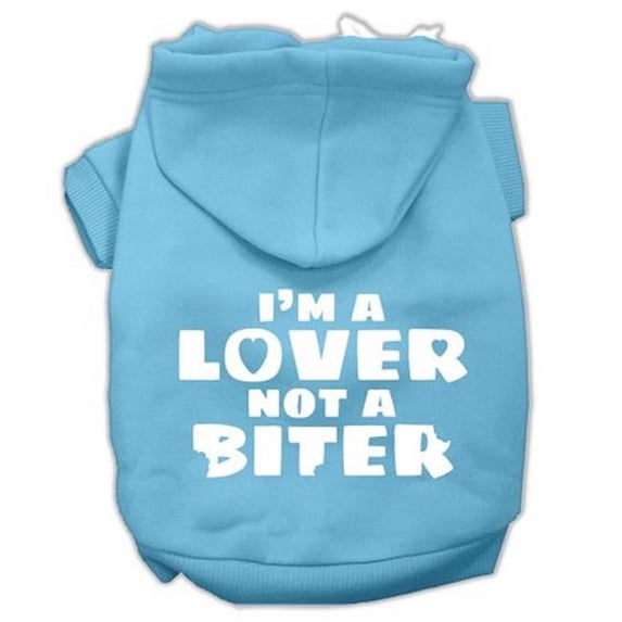 Mirage Pet Products I'm a Lover not a Biter Screen Printed Dog Pet Hoodies Baby Blue Size XXXL