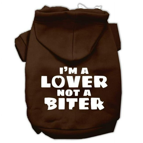 Mirage Pet Products I'm a Lover not a Biter Screen Printed Dog Pet Hoodies Brown Size Med