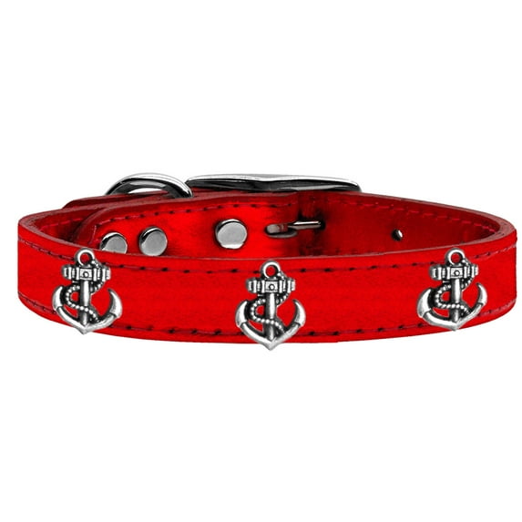 Mirage Pet Products Leather Anchor Dog Collar, Red, S