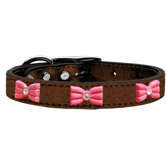 Mirage Pet Products Leather Bow Dog Collar, Bronze, S/M