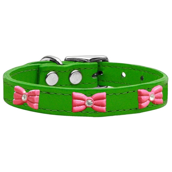 Mirage Pet Products Leather Bow Dog Collar, Emerald Green, S/M