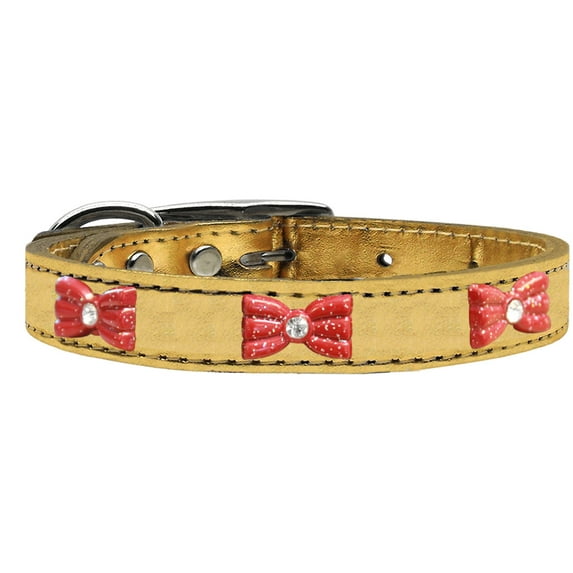 Mirage Pet Products Leather Bow Dog Collar, Gold, S/M