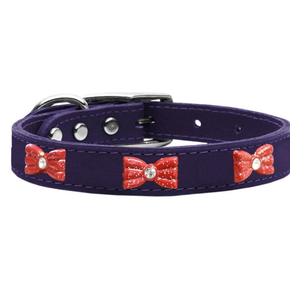 Mirage Pet Products Leather Bow Dog Collar, Purple, S/M