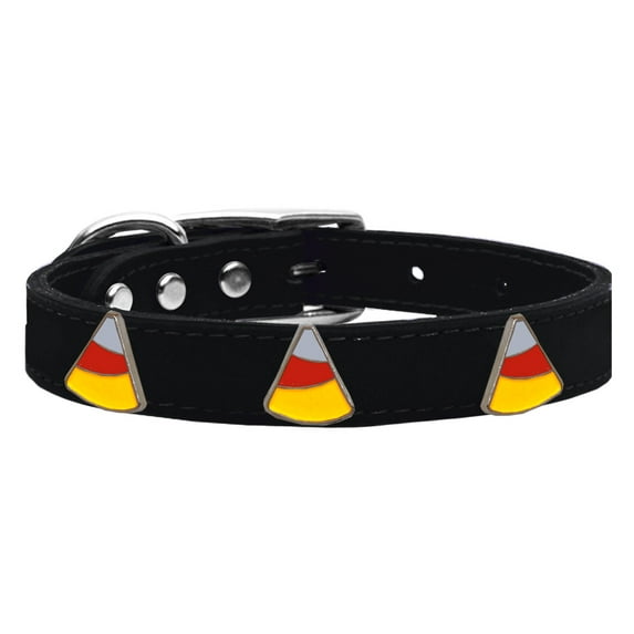 Mirage Pet Products Leather Candy Corn Dog Collar, Black, L