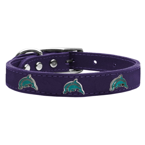 Mirage Pet Products Leather Dolphin Dog Collar, Purple, L