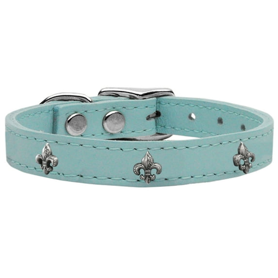 Mirage Pet Products Leather Fleur De Lis Dog Collar, Baby Blue, XL/XXL