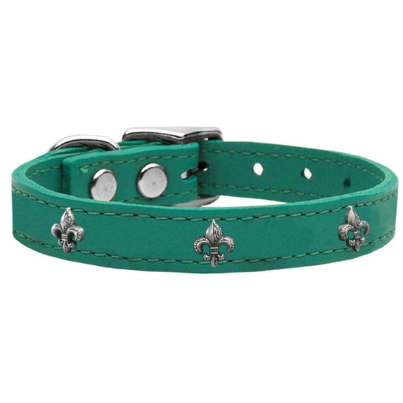 Silver Fleur De Lis Widget Genuine Leather Dog Collar Jade 26