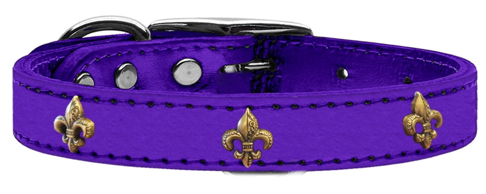 Mirage Pet Products Leather Fleur De Lis Dog Collar, Purple, XL