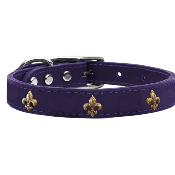 Mirage Pet Products Leather Fleur De Lis Dog Collar, Purple, XL/XXL