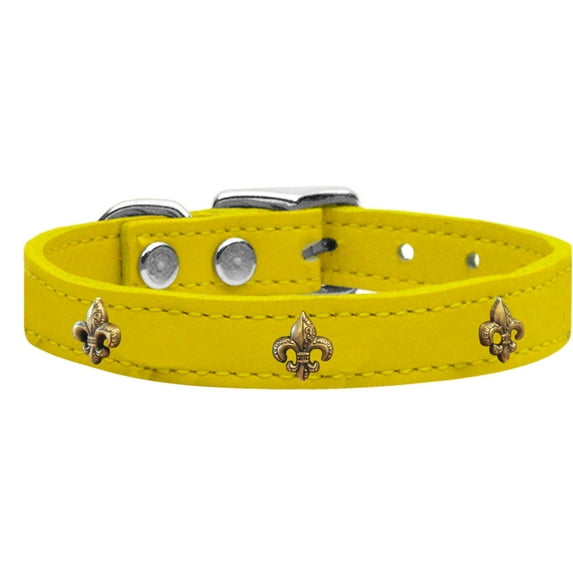 Mirage Pet Products Leather Fleur De lis Dog Collar, Yellow, XL/XXL