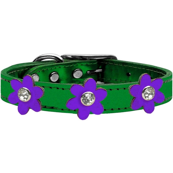 Mirage Pet Products Leather Floral Dog Collar, Emerald Green, L