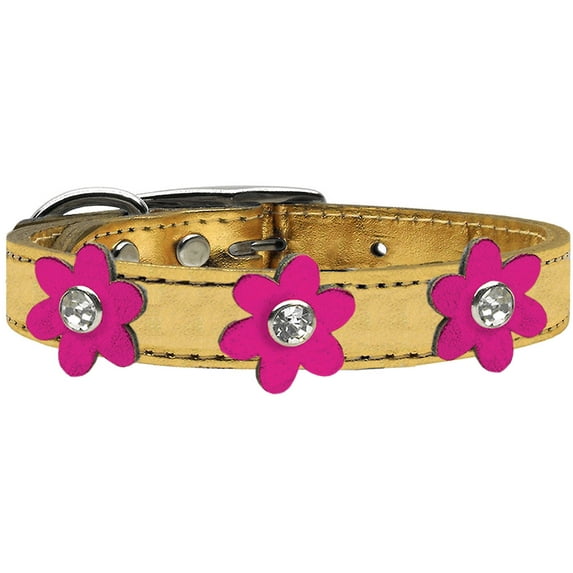 Mirage Pet Products Leather Floral Dog Collar, Gold, L
