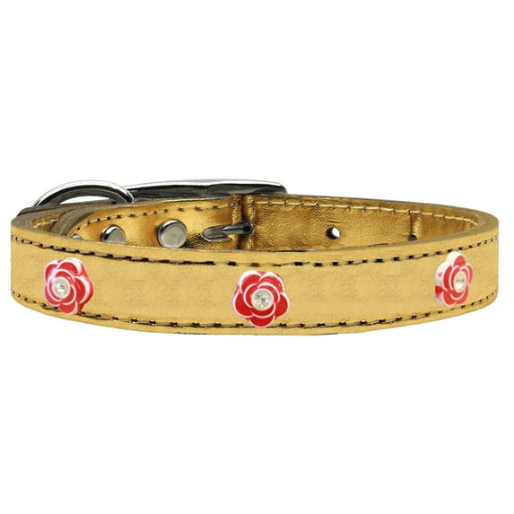 Mirage Pet Products Leather Floral Dog Collar, Gold, S/M