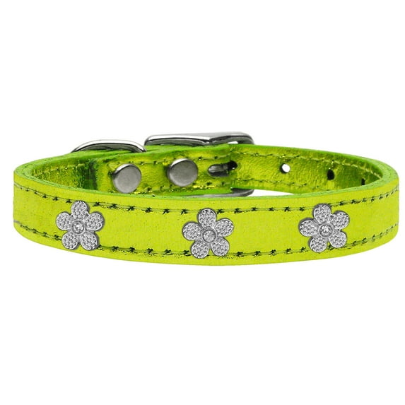 Mirage Pet Products Leather Floral Dog Collar, Lime Green, L