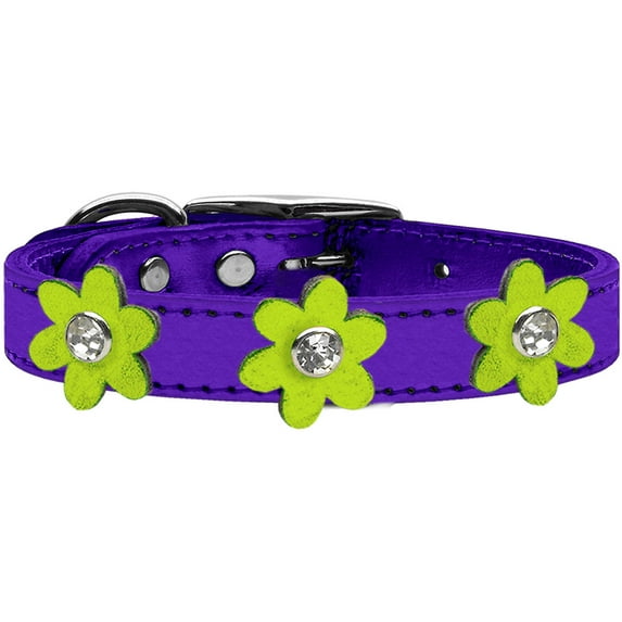 Mirage Pet Products Leather Floral Dog Collar, Purple, L