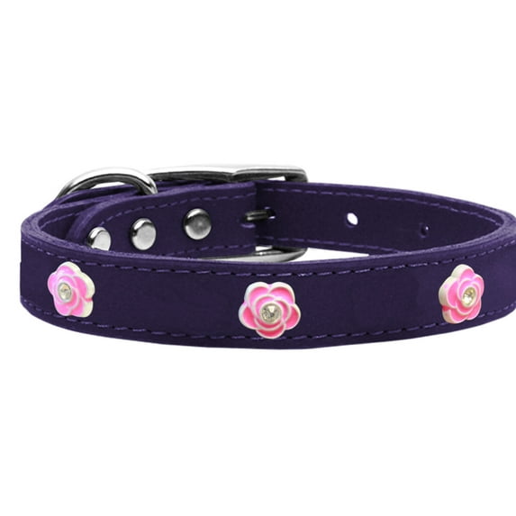 Mirage Pet Products Leather Floral Dog Collar, Purple, XL/XXL