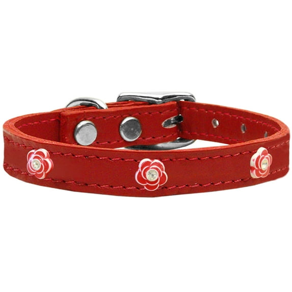Mirage Pet Products Leather Floral Dog Collar, Red, S/M
