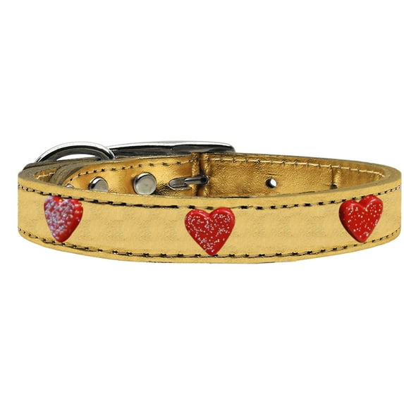 Mirage Pet Products Leather Heart Dog Collar, Gold, S/M