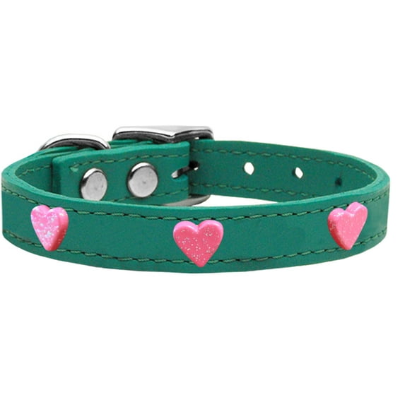 Mirage Pet Products Leather Heart Dog Collar, Jade, L/XL