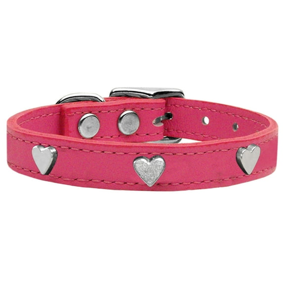 Mirage Pet Products Leather Heart Dog Collar, Pink, S/M