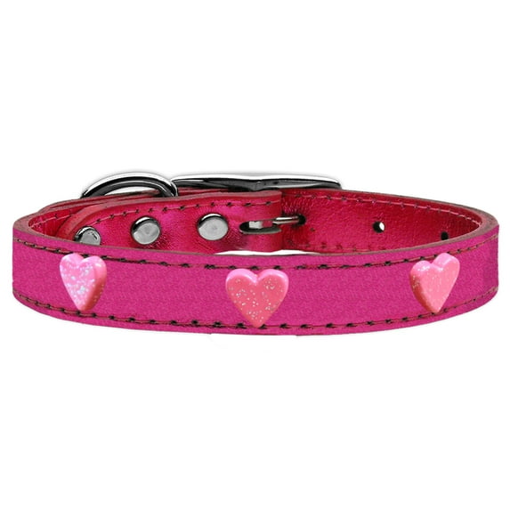 Mirage Pet Products Leather Heart Dog Collar, Pink, S/M
