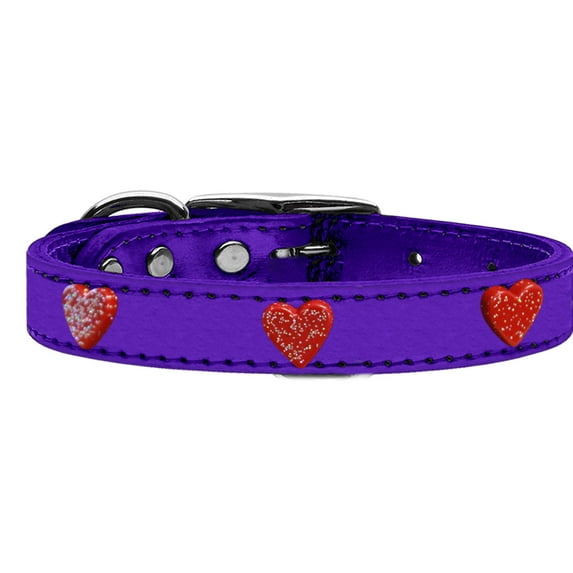 Mirage Pet Products Leather Heart Dog Collar, Purple, XL/XXL