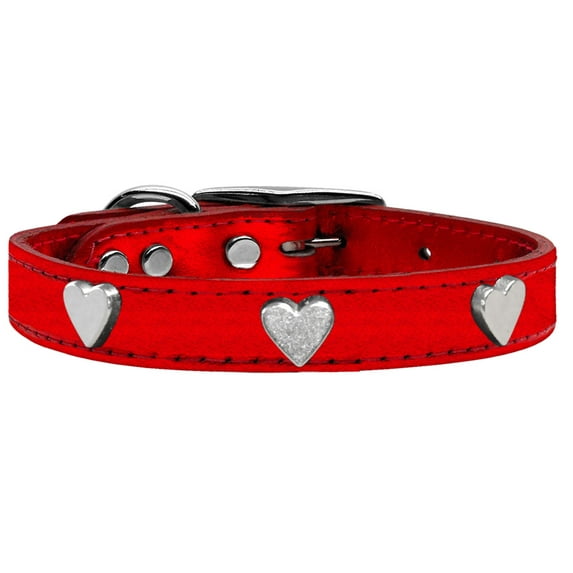 Mirage Pet Products Leather Heart Dog Collar, Red, S/M