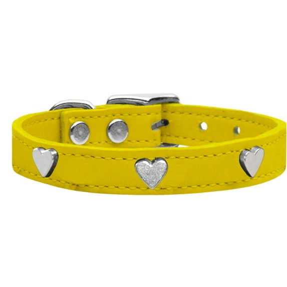 Mirage Pet Products Leather Heart Dog Collar, Yellow, L/XL