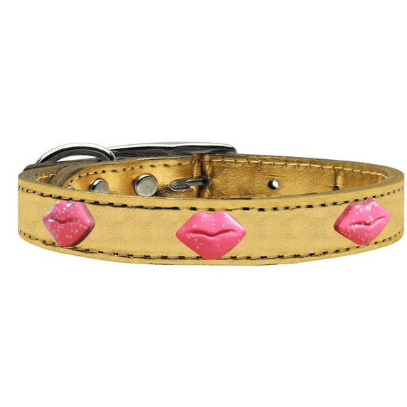 Mirage Pet Products Leather Lips Dog Collar, Gold, S/M