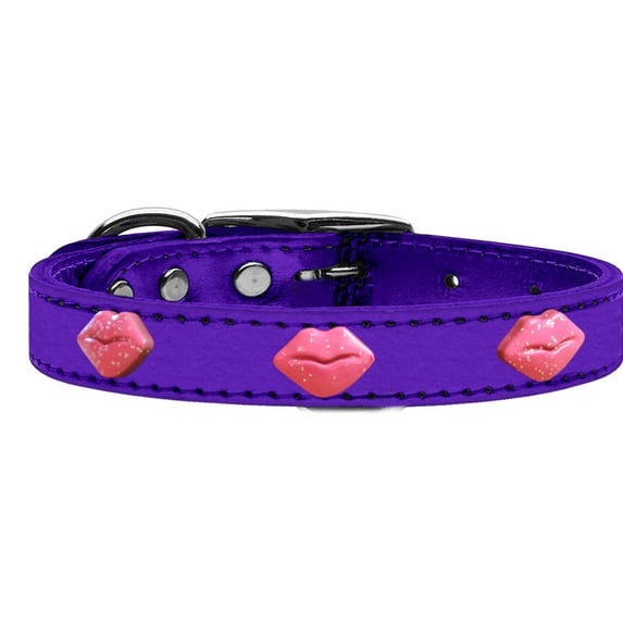 Mirage Pet Products Leather Lips Dog Collar, Purple, S/M