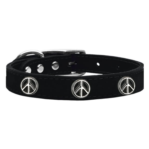 Mirage Pet Products Leather Peace Sign Dog Collar, Black, L
