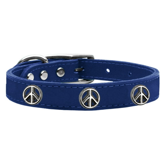 Mirage Pet Products Leather Peace Sign Dog Collar, Blue, M