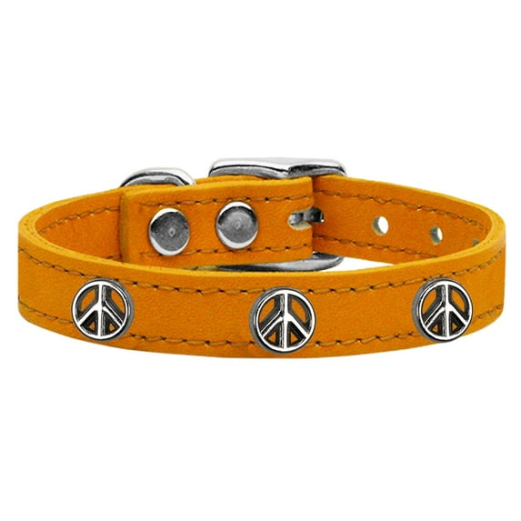 Mirage Pet Products Leather Peace Sign Dog Collar, Mandarin, L