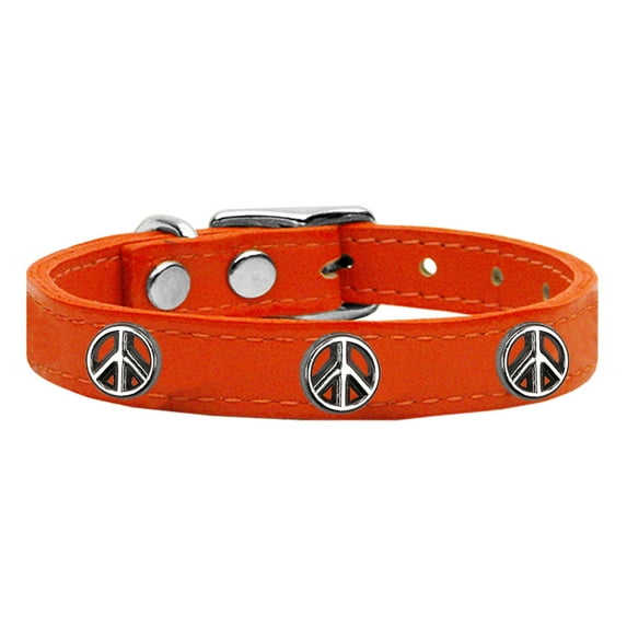 Mirage Pet Products Leather Peace Sign Dog Collar, Orange, S