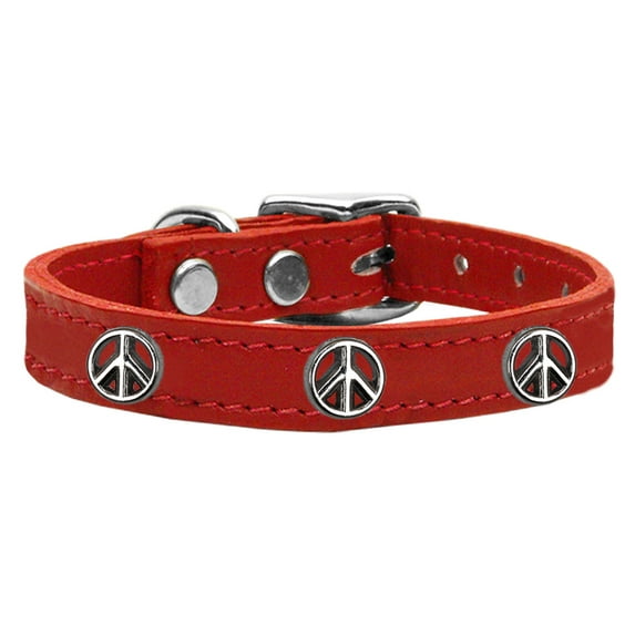 Mirage Pet Products Leather Peace Sign Dog Collar, Red, L