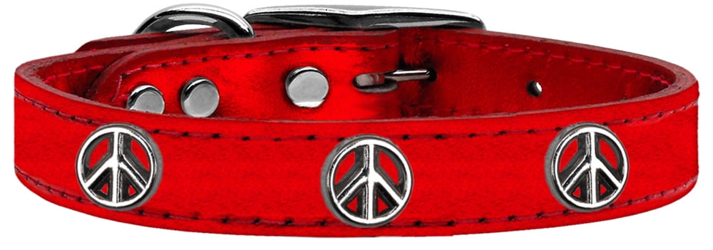 Mirage Pet Products Leather Peace Sign Dog Collar, Red, XL