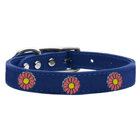 Mirage Pet Products Leather Pink Daisy Dog Collar, Blue, S
