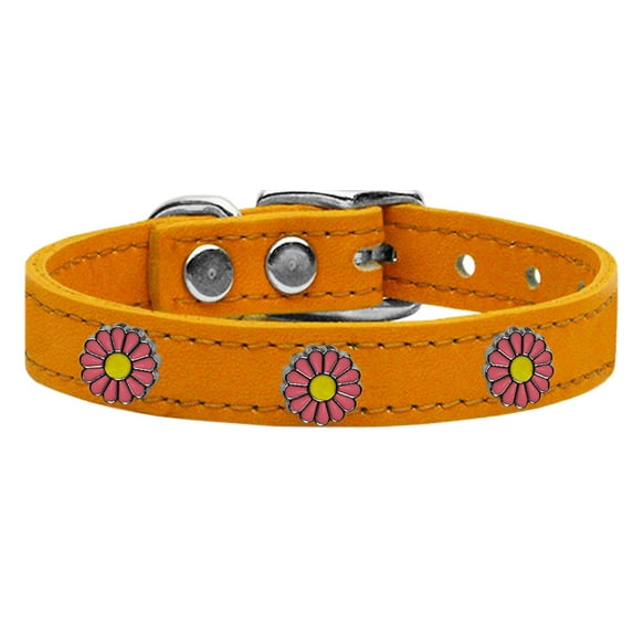 Mirage Pet Products Leather Pink Daisy Dog Collar, Mandarin, XL
