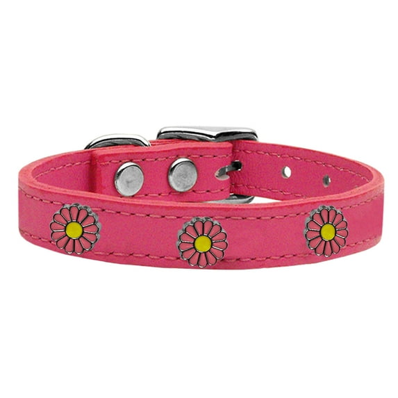 Mirage Pet Products Leather Pink Daisy Dog Collar, Pink, S