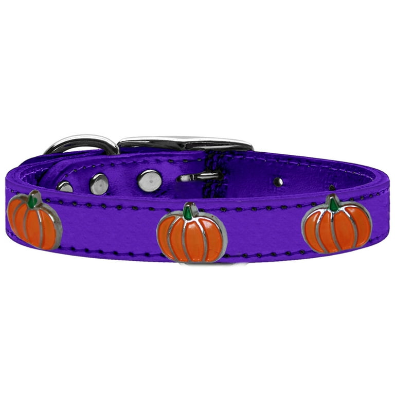 Pumpkin Widget Genuine Metallic Leather Dog Collar Purple 24