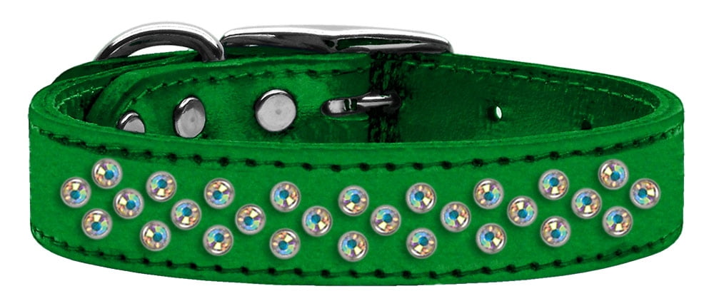 Mirage Pet Products Leather Rhinestone Dog Collar, Emerald Green, M