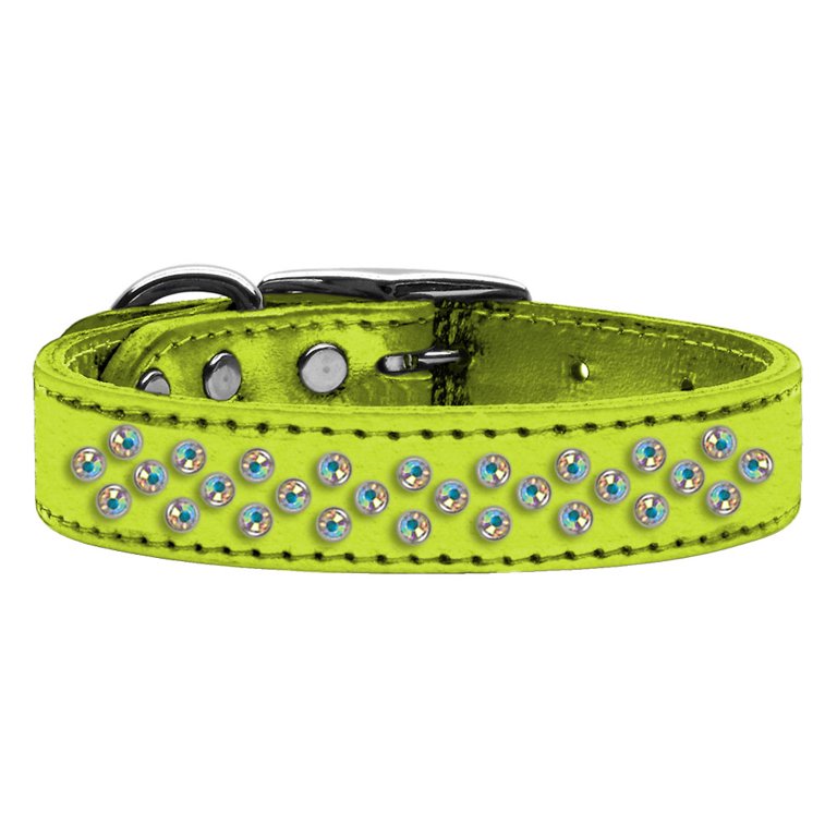 Mirage Pet Products Leather Rhinestone Dog Collar, Green, S