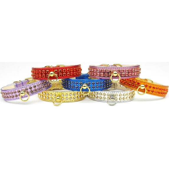 Mirage Pet Products Leather Rhinestone Dog Collar, Multi-color, M
